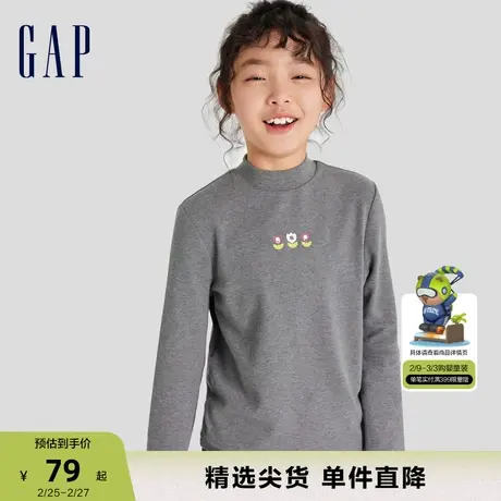 Gap女童春秋LOGO款半高领磨毛T恤儿童装洋气时髦长袖上衣789235商品大图
