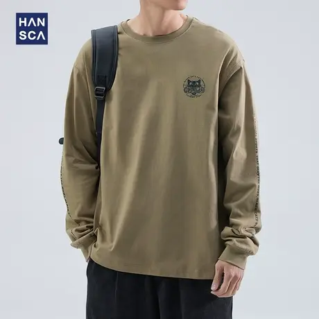 hansca 圆领卫衣男士春季重磅复古潮流青少年休闲内搭宽松长袖t恤商品大图