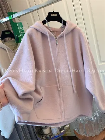 超好看连帽宽松慵懒风蝙蝠袖毛衣针织外套开衫上衣女加厚2024新款商品大图