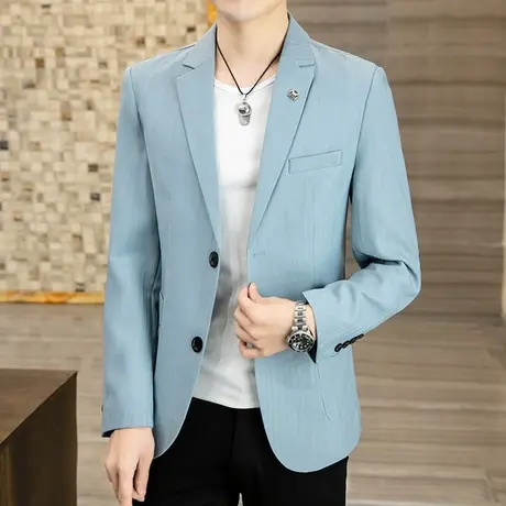 轻熟风男装西服外套潮流春秋季高端条纹款男士免烫韩版休闲小西装商品大图