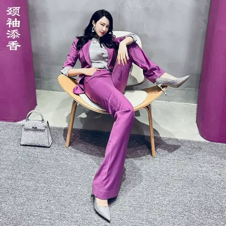 颈袖添香时尚气质职业套装女长裤女神范羊毛洋气正装高级感西装图片