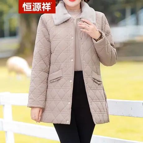 恒源祥中老年女装棉服厚外套妈妈装冬装棉袄棉衣女纯色休闲衣服图片