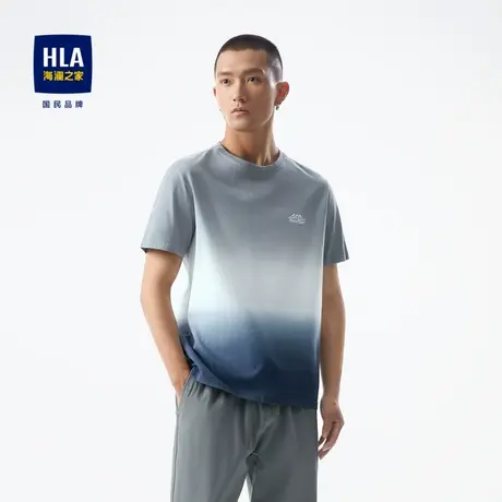 HLA/海澜之家纯棉短袖T恤2023春夏新款透气渐变休闲短袖上衣男图片