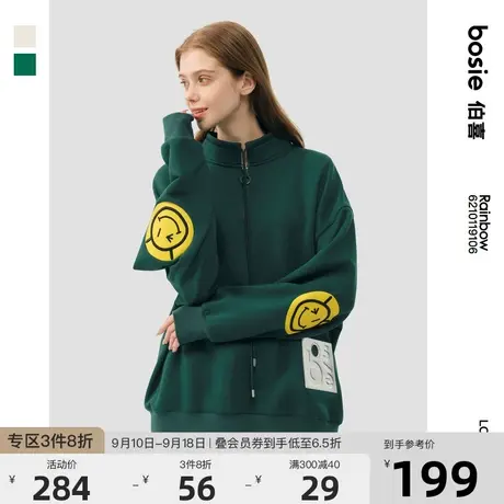 bosie2023年春季新款无帽套头卫衣男情侣复古笑脸标立领卫衣商品大图