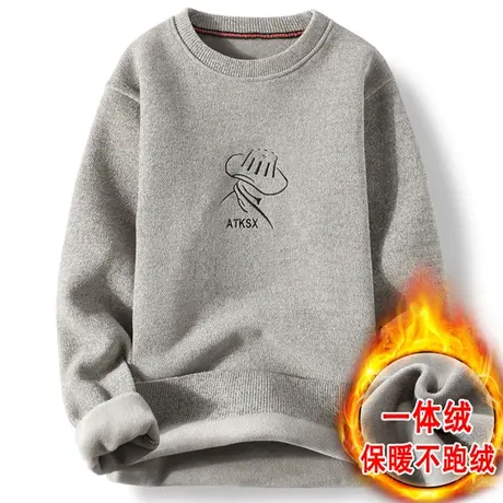 2023秋冬季雪尼尔毛衣男一体绒加厚款保暖针织打底衫潮流内搭男装图片