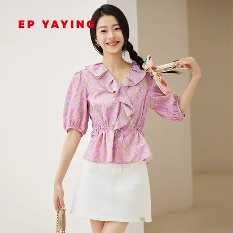 EP YAYING雅莹女装 甜美荷叶边抽绳收腰衬衫 2023新款2313A图片