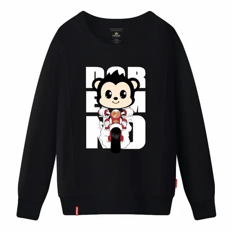 Ohlyah品牌韩版春秋装加绒卫衣男女卡通猴子英文潮印花圆领厚外套图片