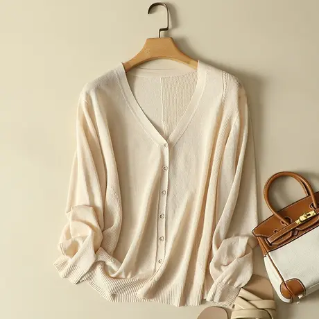 针织防晒衫女开衫亚麻外套冰丝针织衫夏季薄款大码宽松外搭空调衫商品大图