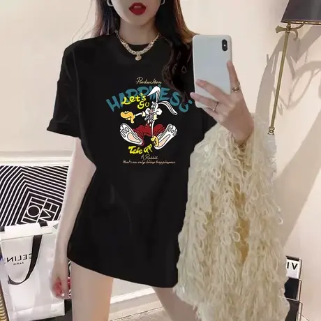 中长款短袖t恤女装2023新款夏季设计感小众宽松半袖体恤纯棉上衣商品大图