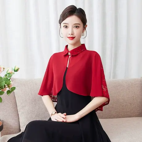 雪纺防晒蕾丝空调开衫外套女薄款无袖短款搭配吊带裙子小披肩夏季图片