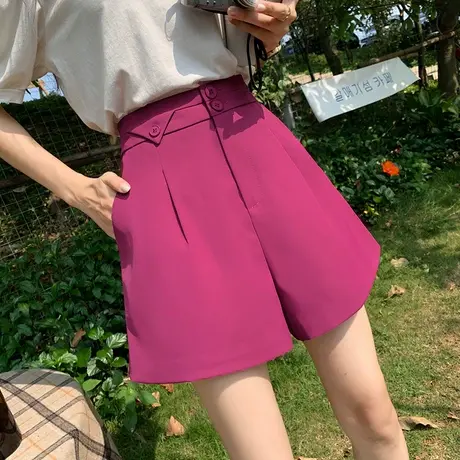 2023新款夏天垂感西装短裤女火龙果色高腰显瘦a字版休闲阔腿裤潮图片