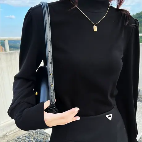半高领T恤衫女长袖上衣秋季新款百搭修身显瘦内搭中领加绒打底衫图片