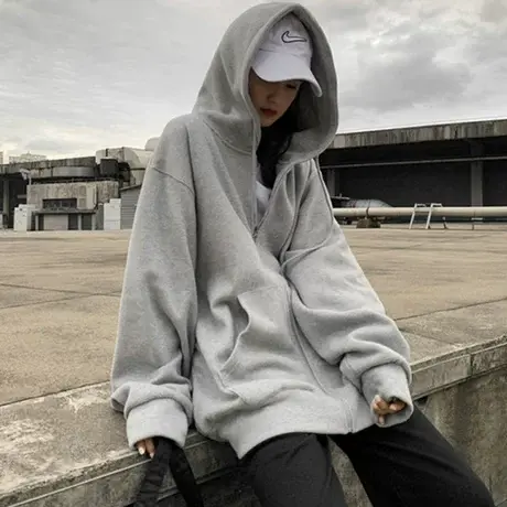 oversize卫衣女宽松韩版ins设计感小众春秋薄款bf慵懒风开衫外套商品大图