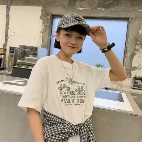 oversize趣味卡通宽松BF学院风纯棉上衣2023新款韩版ins短袖T恤女图片