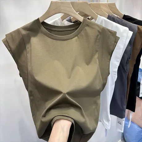 纯棉飞飞袖T恤女夏季韩版洋气减龄宽松显瘦超火cec无袖背心上衣潮商品大图