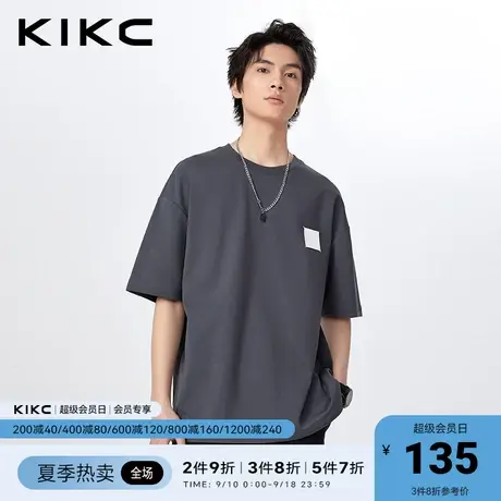 kikc短袖t恤男2023春夏新款商场同款撞色皮牌宽松休闲重磅上衣商品大图