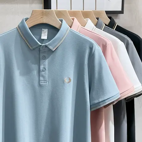 短袖polo衫男潮牌翻领t恤修身潮流2023夏季新款商务休闲体恤上衣商品大图