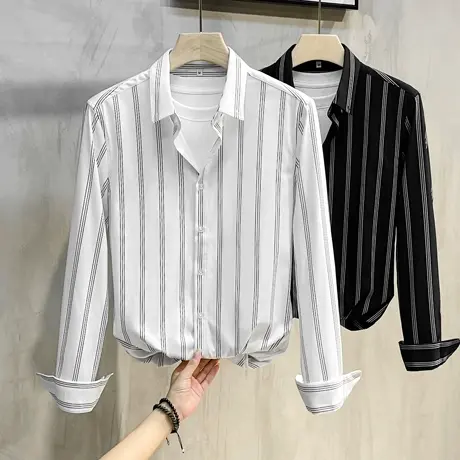 衬衣长袖男士商务正装修身潮流男装上衣服休闲条纹衬衫男春秋新款商品大图
