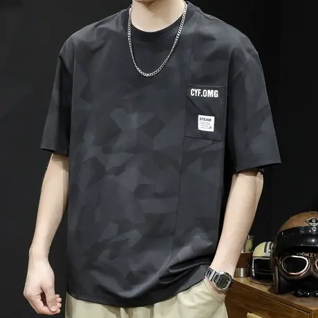 冰丝短袖t恤男士透气夏季薄款速干大码潮牌2023新款男装体恤男款商品大图