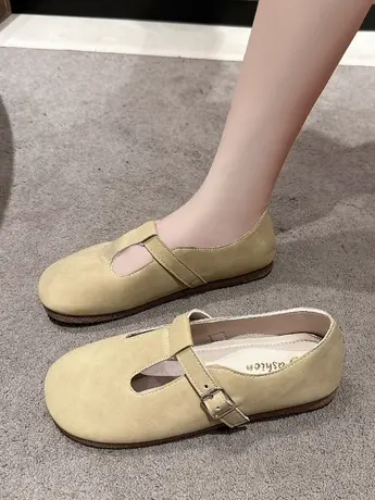 单鞋女平底2023年春夏新款文艺复古森女系牛筋软底丑萌大头鞋女鞋图片