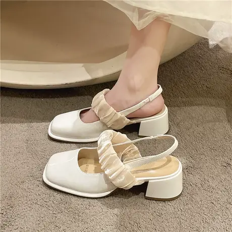 法式后空单鞋仙女风配裙子2023春夏新款粗跟高跟鞋温柔晚晚凉鞋女图片