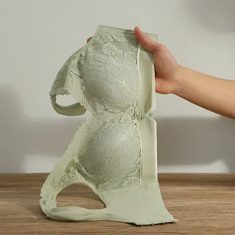 背心式文胸厚款内衣女小胸聚拢收副乳防下垂上托蕾丝无钢圈胸罩绿图片