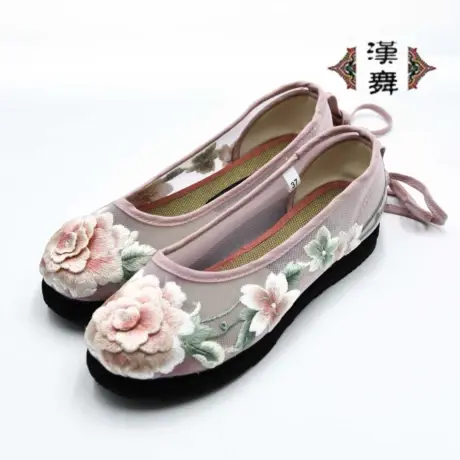 【夕岚】中国风千层底布鞋圆头刺绣女单鞋软底平底网纱女布鞋图片
