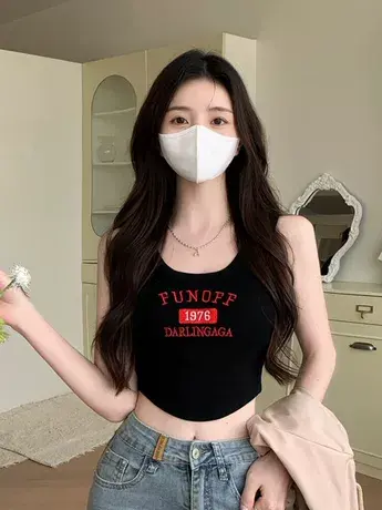 法式字母小吊带背心女显瘦内搭设计感小众夏季外穿短款辣妹上衣商品大图