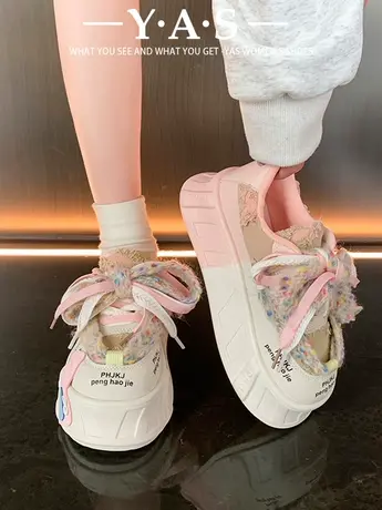 面包鞋女2024春季新款小众设计感板鞋小个子厚底增高百搭小白鞋子图片