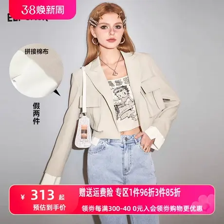 妖精的口袋衬衫拼接西装外套女2024早春新款小个子设计感短款外套图片