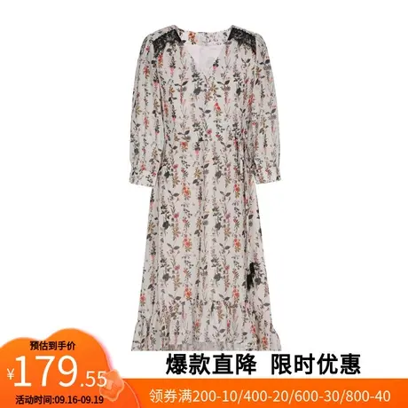 【艾格】2023春装新品女装蕾丝拼接前短后长花边宽松显气质连衣裙图片