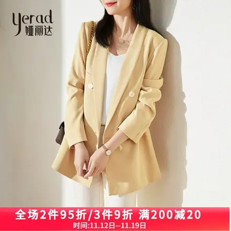 娅丽达黑色西装外套2023春新款高级感小众宽松大码上衣休闲西服商品大图