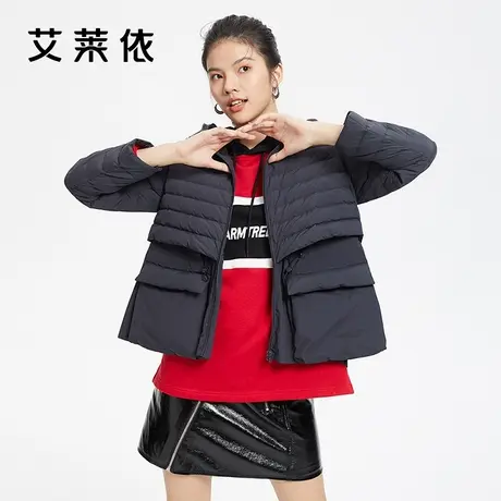 艾莱依轻薄短款羽绒服女反季清仓大口袋上衣鸭绒连帽秋冬连帽外套商品大图