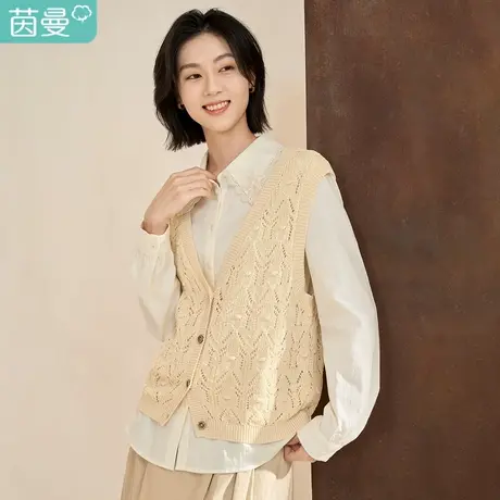 【商场同款】茵曼2023春秋女装新款时尚百搭宽松V领开衫无袖毛衣图片
