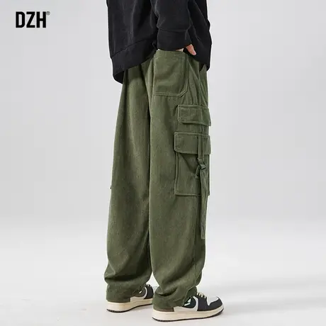 男士美式军绿色工装裤潮牌男灯芯绒裤子宽松直筒裤2023新款阔腿裤图片