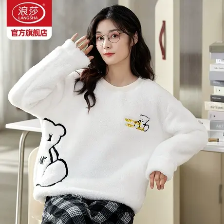 浪莎睡衣女冬季加绒加厚2023年新款珊瑚绒法兰绒卡通家居服套装ZL图片
