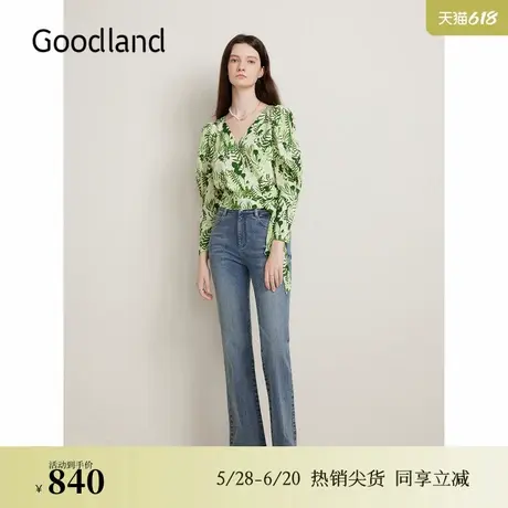 【真丝系列】Goodland美地春季桑蚕丝衬衫诗意碎花上衣商品大图