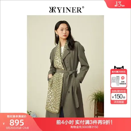 YINER音儿专柜女装2022春季新款中长款双排扣西装领风衣商品大图