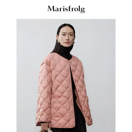 【商场同款】玛丝菲尔2023年冬季新款粉红色菱格廓形白鹅绒羽绒服商品大图