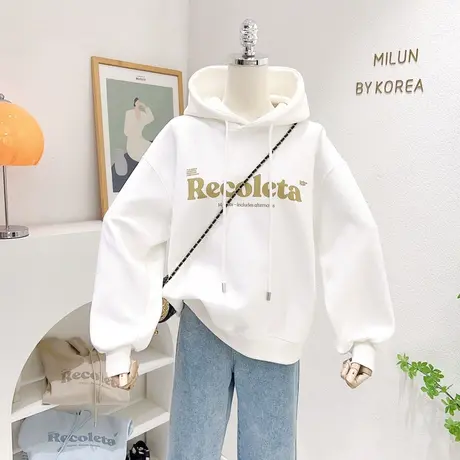 2023早春新款韩国东大门复古美式字母连帽卫衣短款上衣小个子外套商品大图