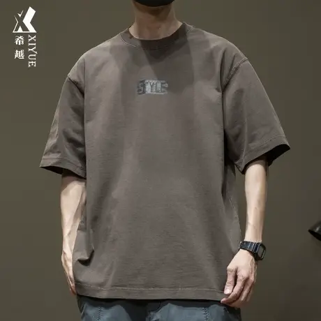 希越高端短袖T恤男2025夏季新款重磅纯棉男装宽松大码男士体恤潮商品大图