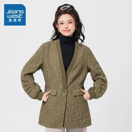 G8真维斯女装2025春新款复古流行港风设计感好看女款V领长袖外套图片