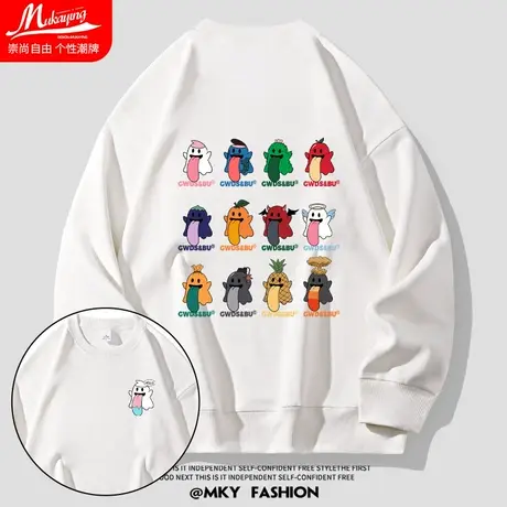 可爱鬼印花卫衣男圆领宽松大码春秋款美式潮流街头简约设计感上衣图片