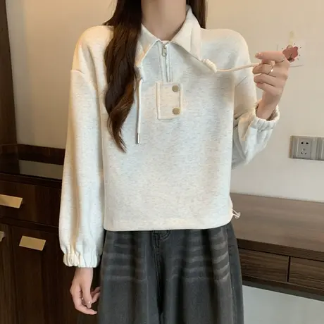 半拉链卫衣女款长袖早秋装2023新爆款春秋小个子短款上衣今年流行商品大图