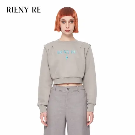 RIENYRE卫衣女2023秋冬新款辣妹美式短款打底衫慵懒宽松灰色上衣图片