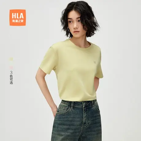 HLA/海澜之家时尚短袖T恤2025夏季新款圆领柔软亲肤短袖女装商品大图