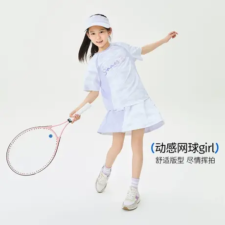 回力女童网球裙套装2025夏季凉感儿童短袖速干衣冰丝运动训练服PL图片