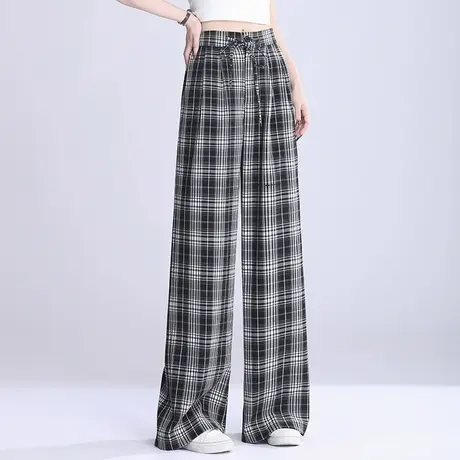 黑白格子阔腿裤女春夏季2025新款高腰垂感显瘦宽松直筒裤休闲长裤商品大图