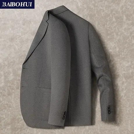 灰色西装外套男春秋季新款高端商务修身休闲轻奢华夫格小西服上衣图片