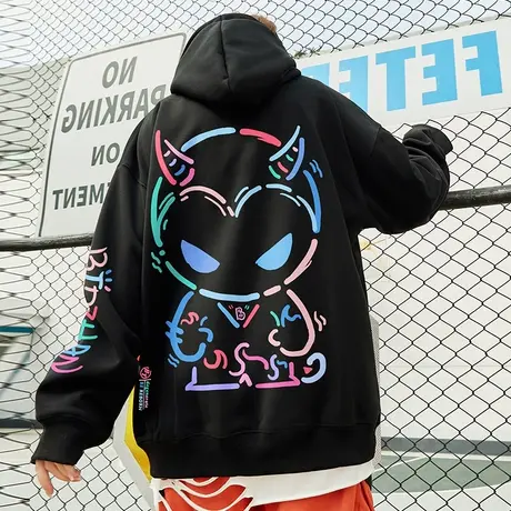 小怪兽恶魔潮牌卫衣男潮ins连帽衫情侣装宽松秋冬季加绒外套学生图片